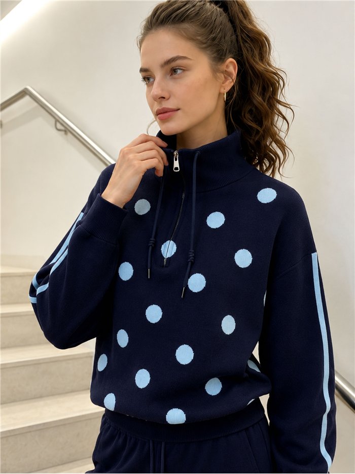 ensemble pull à pois zippé et pantalon large