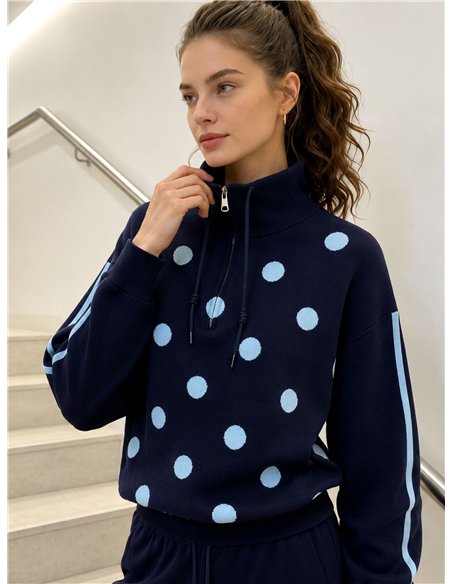 ensemble pull à pois zippé et pantalon large