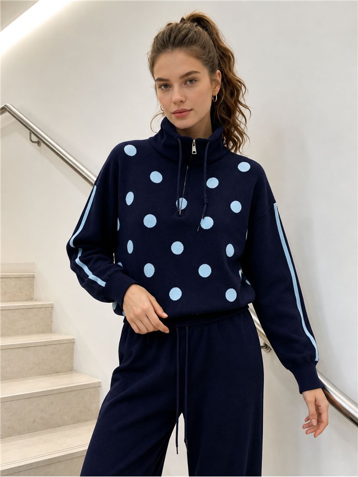 ensemble pull à pois zippé et pantalon large