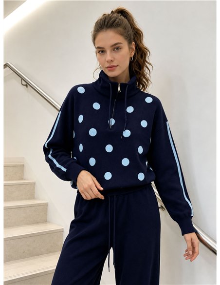 ensemble pull à pois zippé et pantalon large