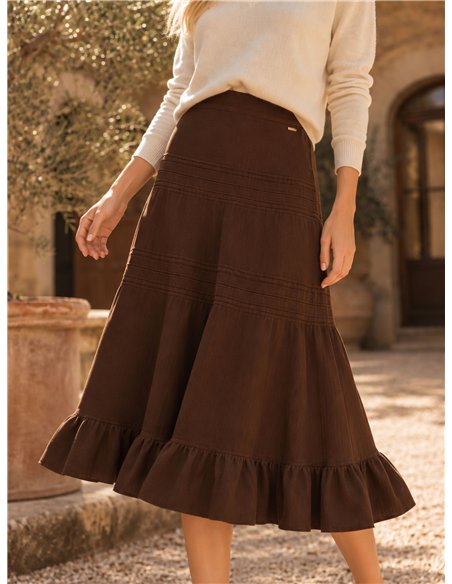 Jupe midi en maille à volants