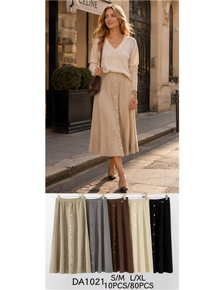 Jupe midi en maille à boutons