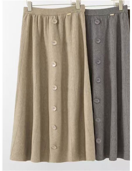 Jupe midi en maille à boutons