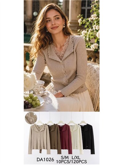 Lace trim ribbed cardigan 2