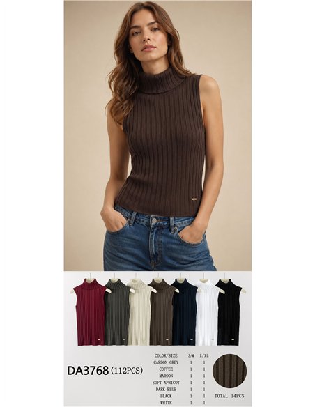 Top punto canalé cuello vuelto
