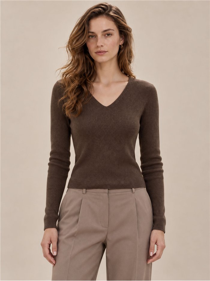Jersey canalé cuello pico