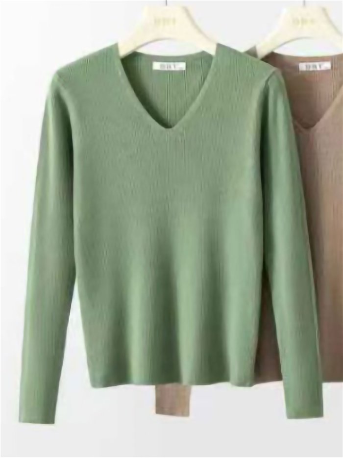 Jersey canalé cuello pico