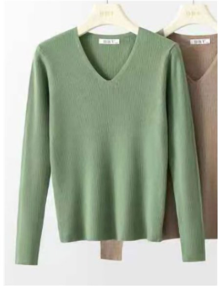 Jersey canalé cuello pico