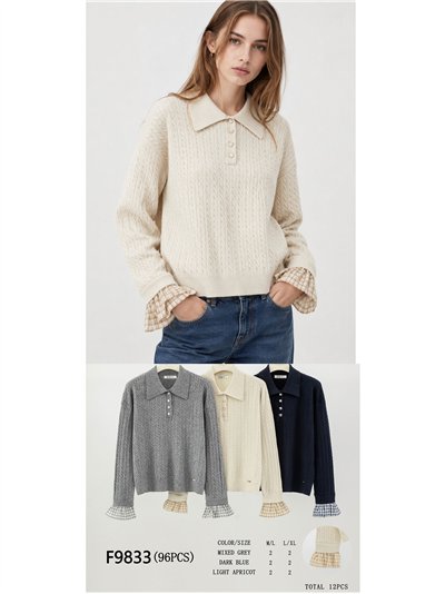 Jersey trenzado cuello polo puños cuadros 2