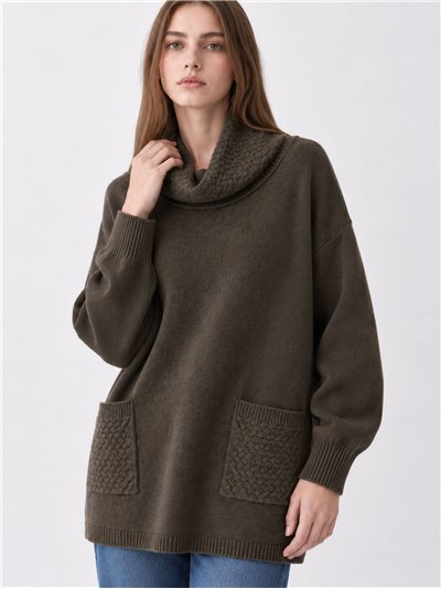 Jersey amplio cuello vuelto bolsillos