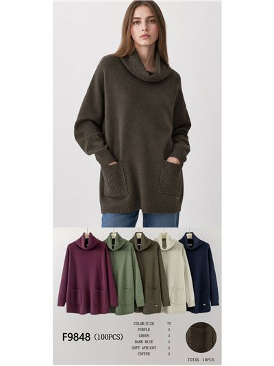 Jersey amplio cuello vuelto bolsillos 2