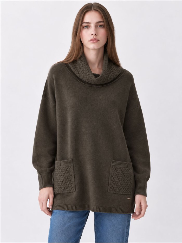 Jersey amplio cuello vuelto bolsillos
