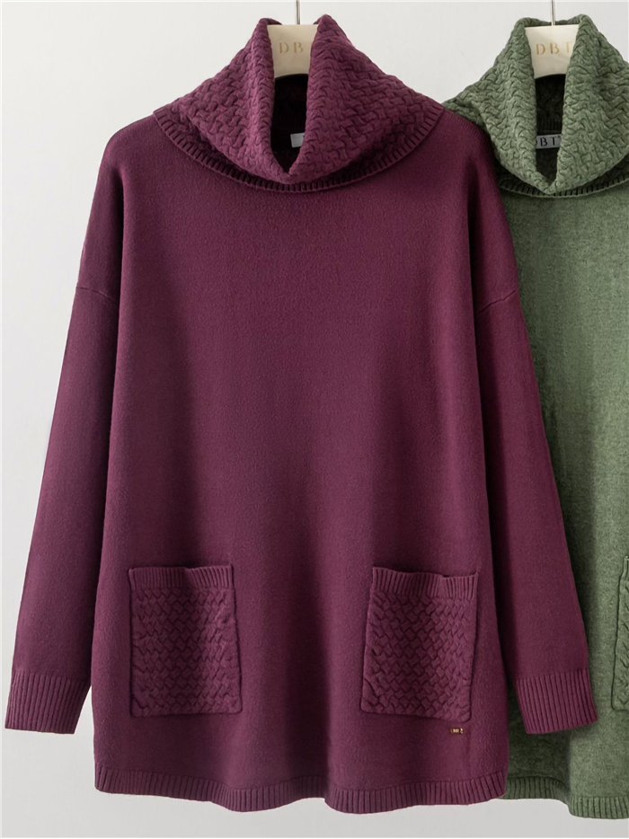 Jersey amplio cuello vuelto bolsillos