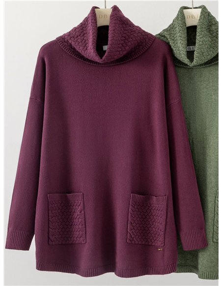 Jersey amplio cuello vuelto bolsillos