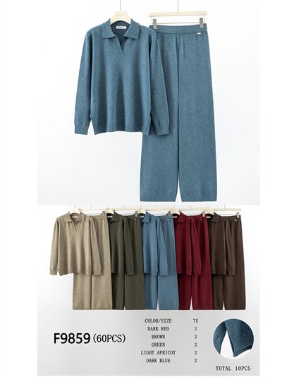 Conjunto jersey cuello polo y pantalón wide leg 2