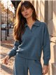Conjunto jersey cuello polo y pantalón wide leg