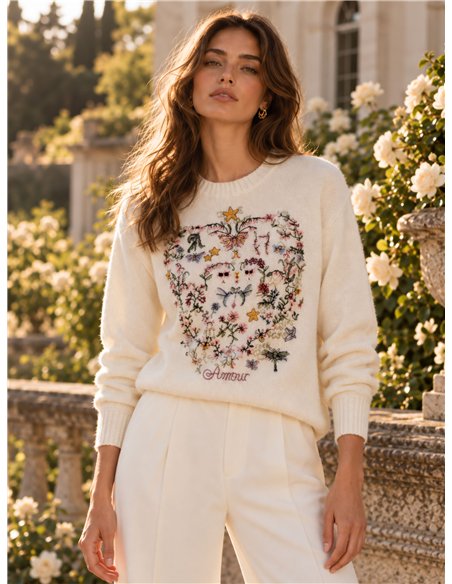 Jersey bordado corazón floral