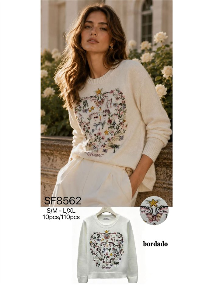Jersey bordado corazón floral