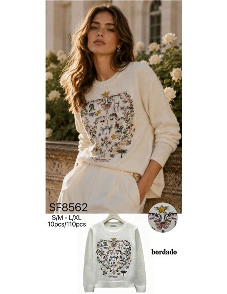 Jersey bordado corazón floral