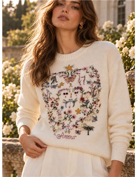 Jersey bordado corazón floral