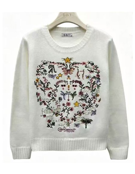 Jersey bordado corazón floral