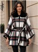 Poncho a quadri bicolore con cintura
