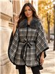 Poncho a quadri grigi con cintura