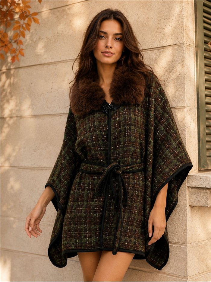 cintura poncho in tweed verde