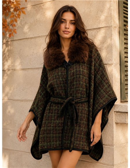 cintura poncho in tweed verde