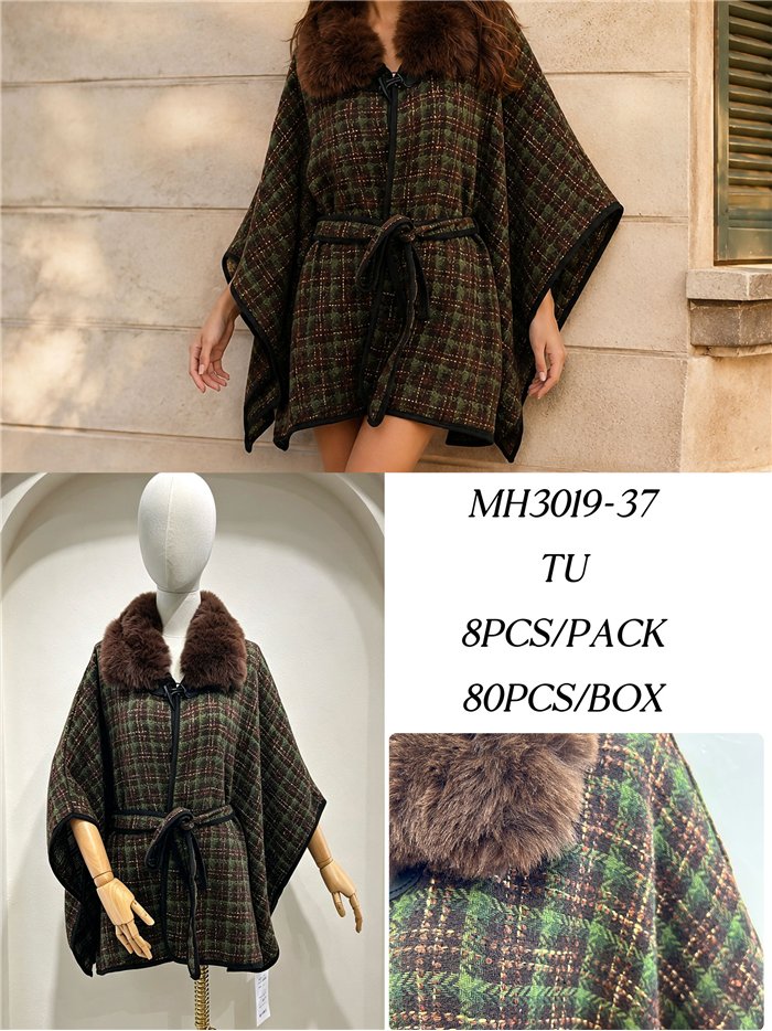 cintura poncho in tweed verde