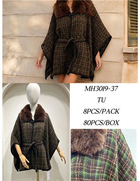 cintura poncho in tweed verde