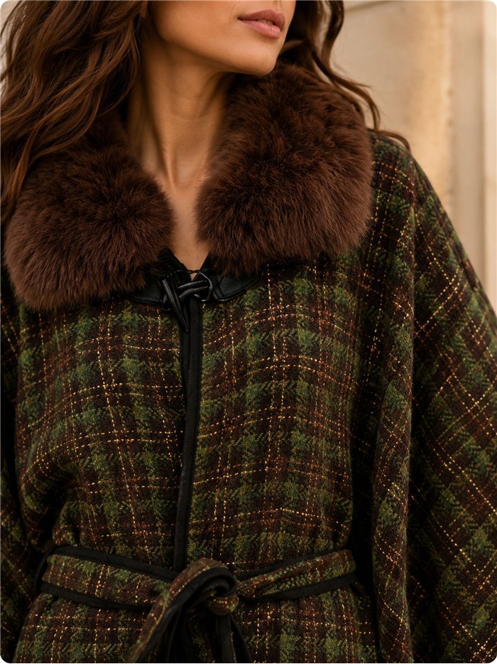 cintura poncho in tweed verde