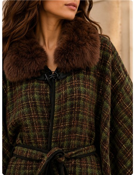 cintura poncho in tweed verde