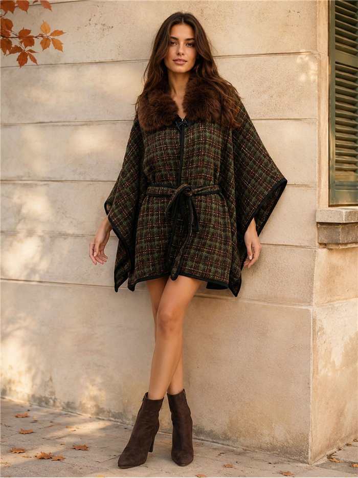 cintura poncho in tweed verde