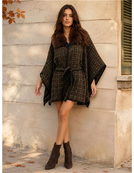 cintura poncho in tweed verde