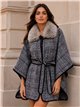 Poncho a quadri blu con cintura