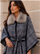 Poncho a quadri blu con cintura