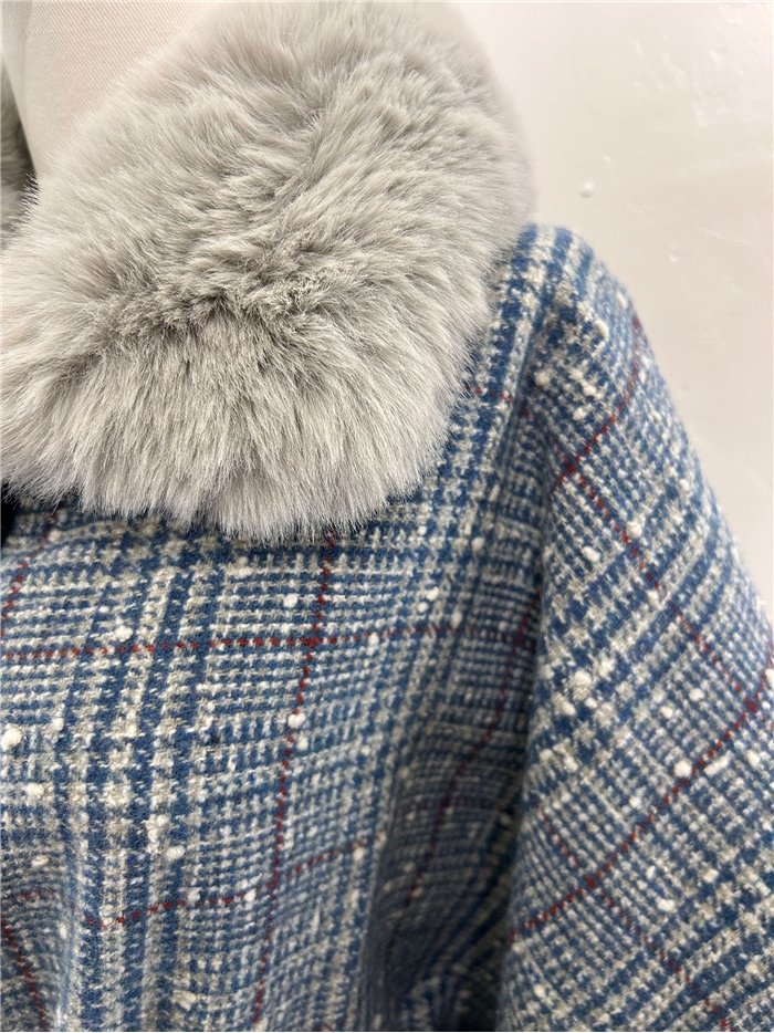 Poncho a quadri blu con cintura