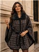 Poncho in tweed a quadri con cintura