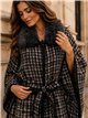 Poncho in tweed a quadri con cintura