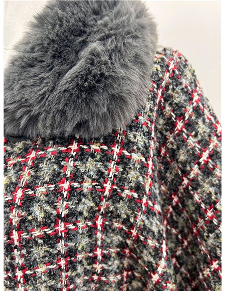 Poncho in tweed a quadri con cintura