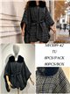 Poncho in jacquard bicolore con cintura e pelliccia