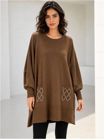 Jersey maxi con bolsillos de strass