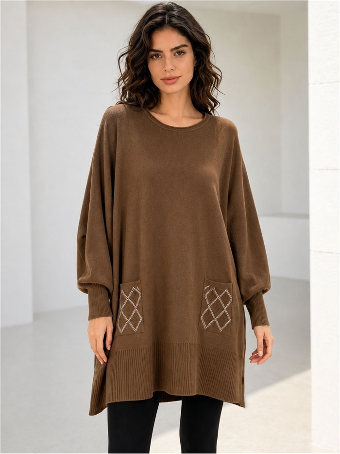 Jersey maxi con bolsillos de strass
