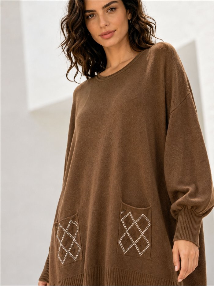 Jersey maxi con bolsillos de strass