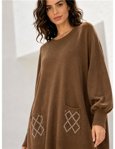 Jersey maxi con bolsillos de strass