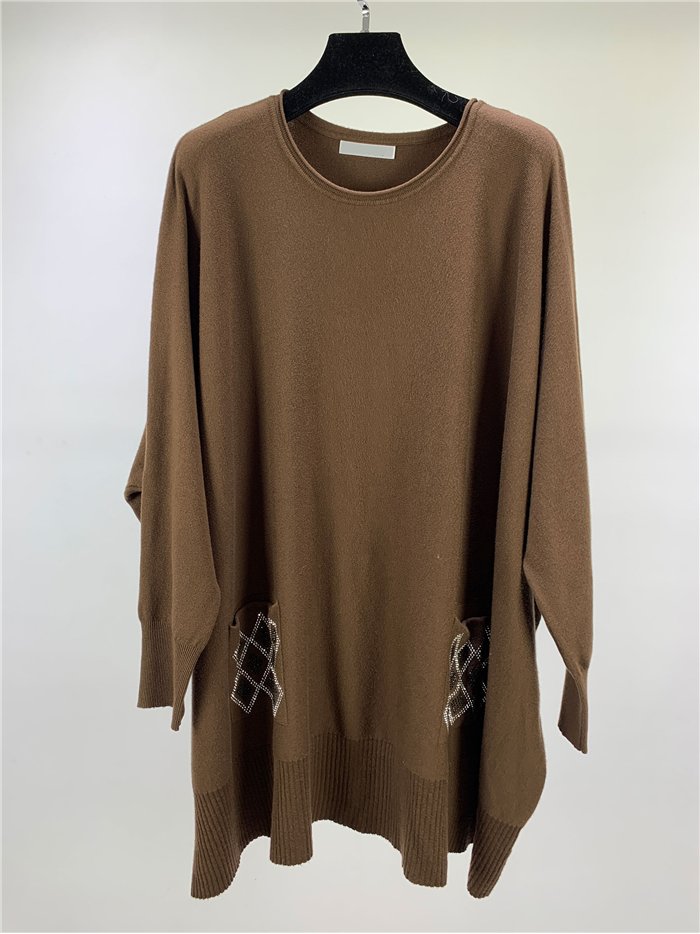Jersey maxi con bolsillos de strass