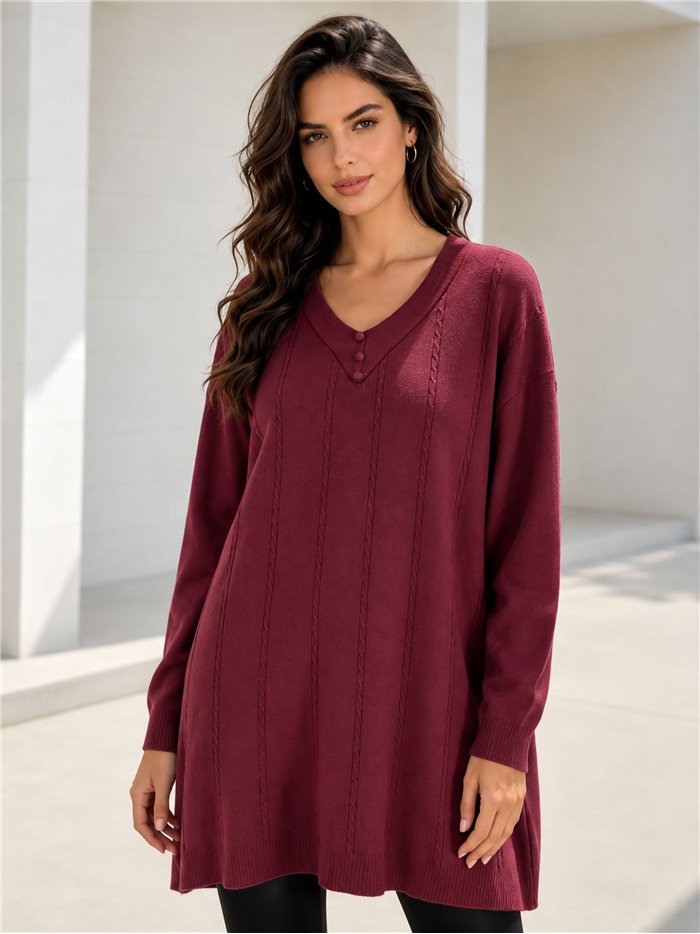 Jersey maxi de trenzas con cuello pico