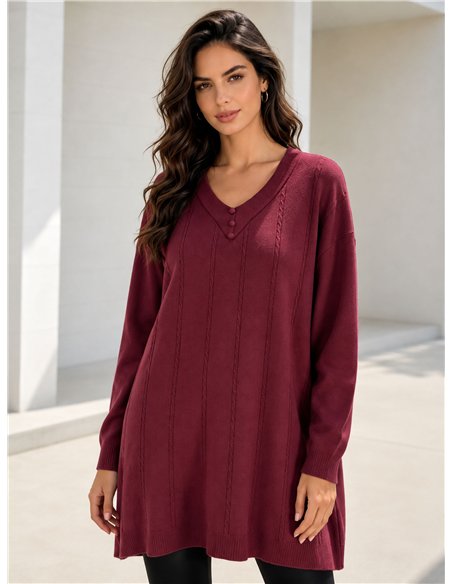 Jersey maxi de trenzas con cuello pico