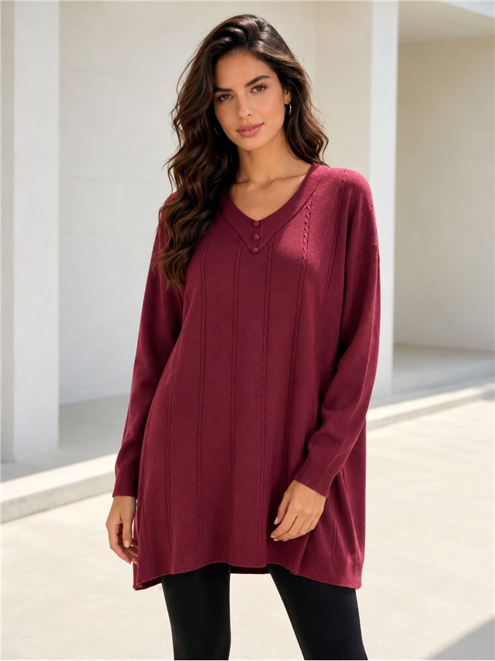 Jersey maxi de trenzas con cuello pico